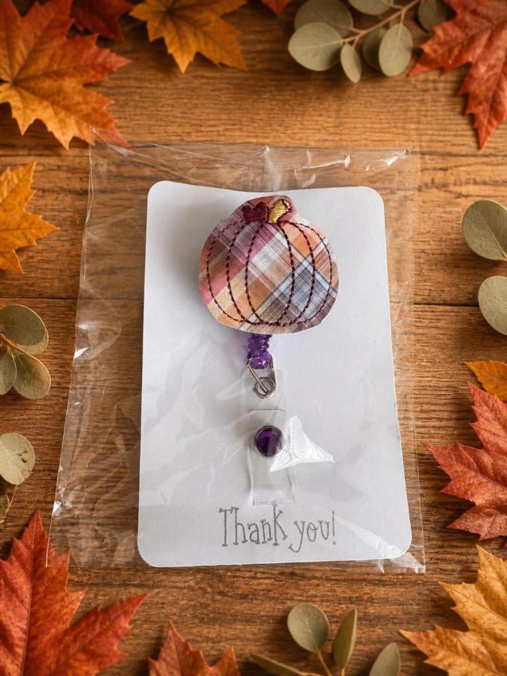 Handmade Pumpkin Flannel Badge Reel